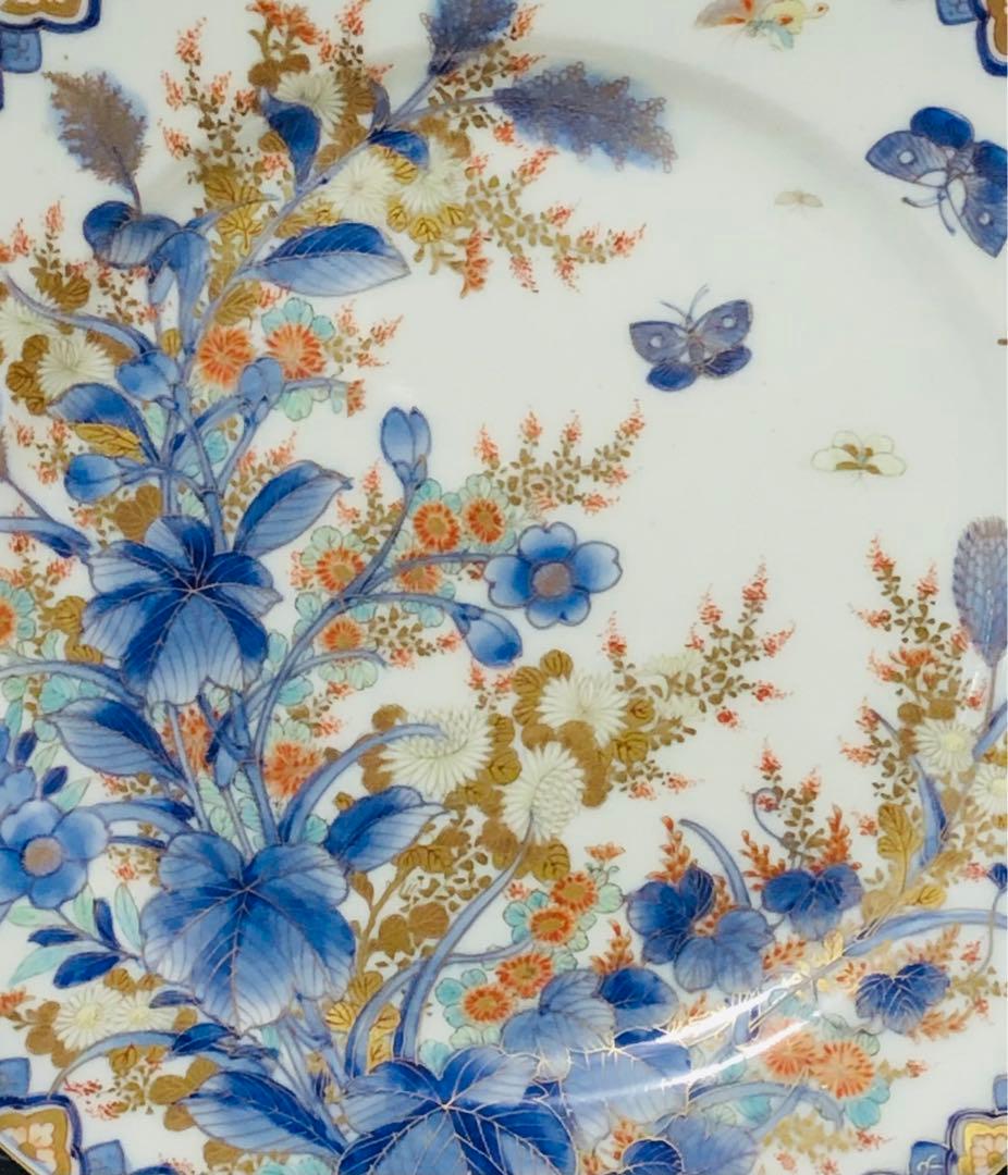 のいばら 明治香蘭社 有田焼 オールド 香蘭社 染錦上絵金彩秋草文8寸皿