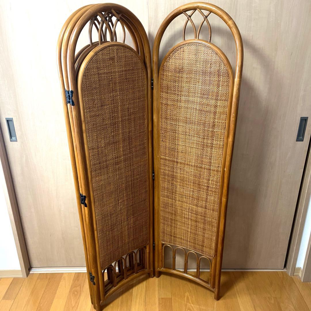昭和レトロ 4連 ラタンパーテーション