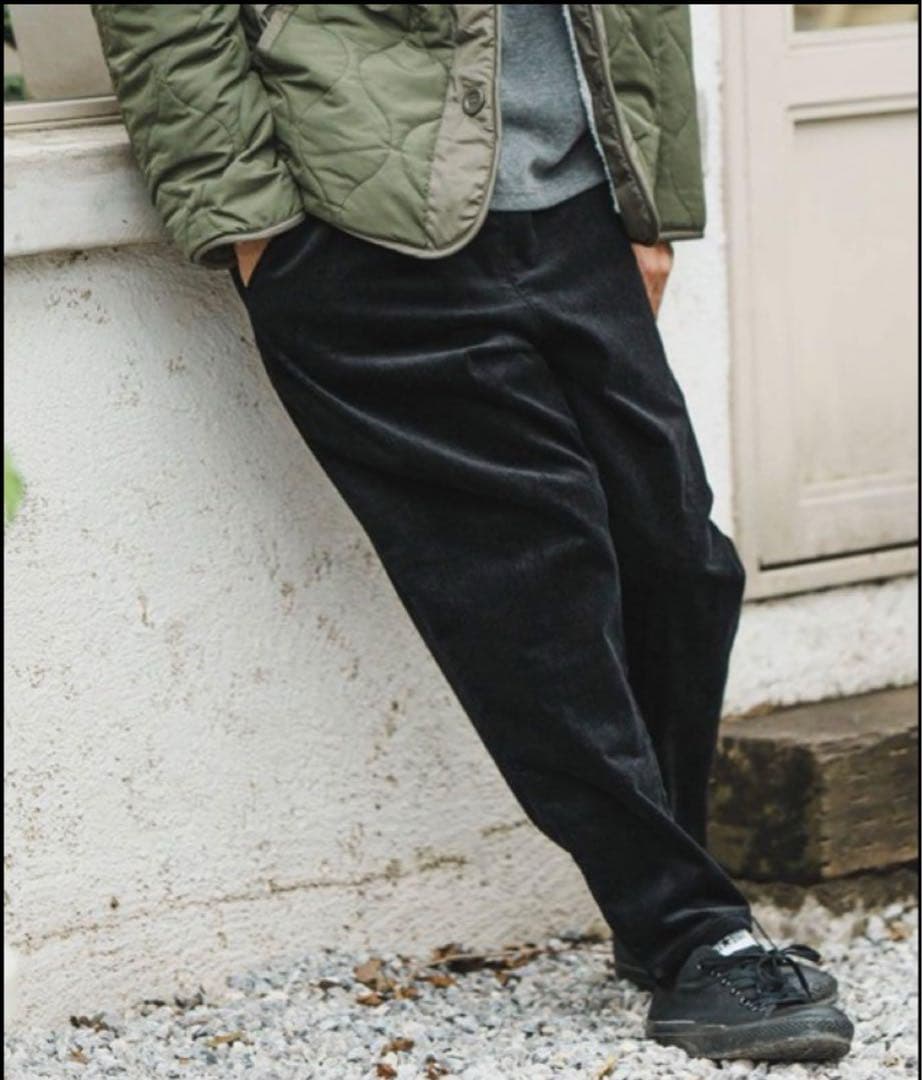 【カンビオ】2024年末新作　コーデュロイ　テーパードパンツ　ブラック　M