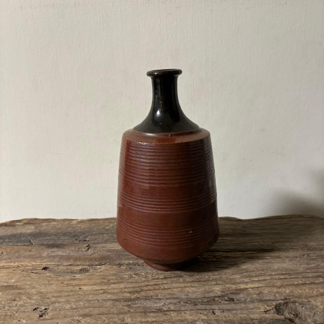 大堀相馬鉄釉もしくは古丹波天目釉徳利　古陶磁.骨董.アンティーク.花入.古民芸