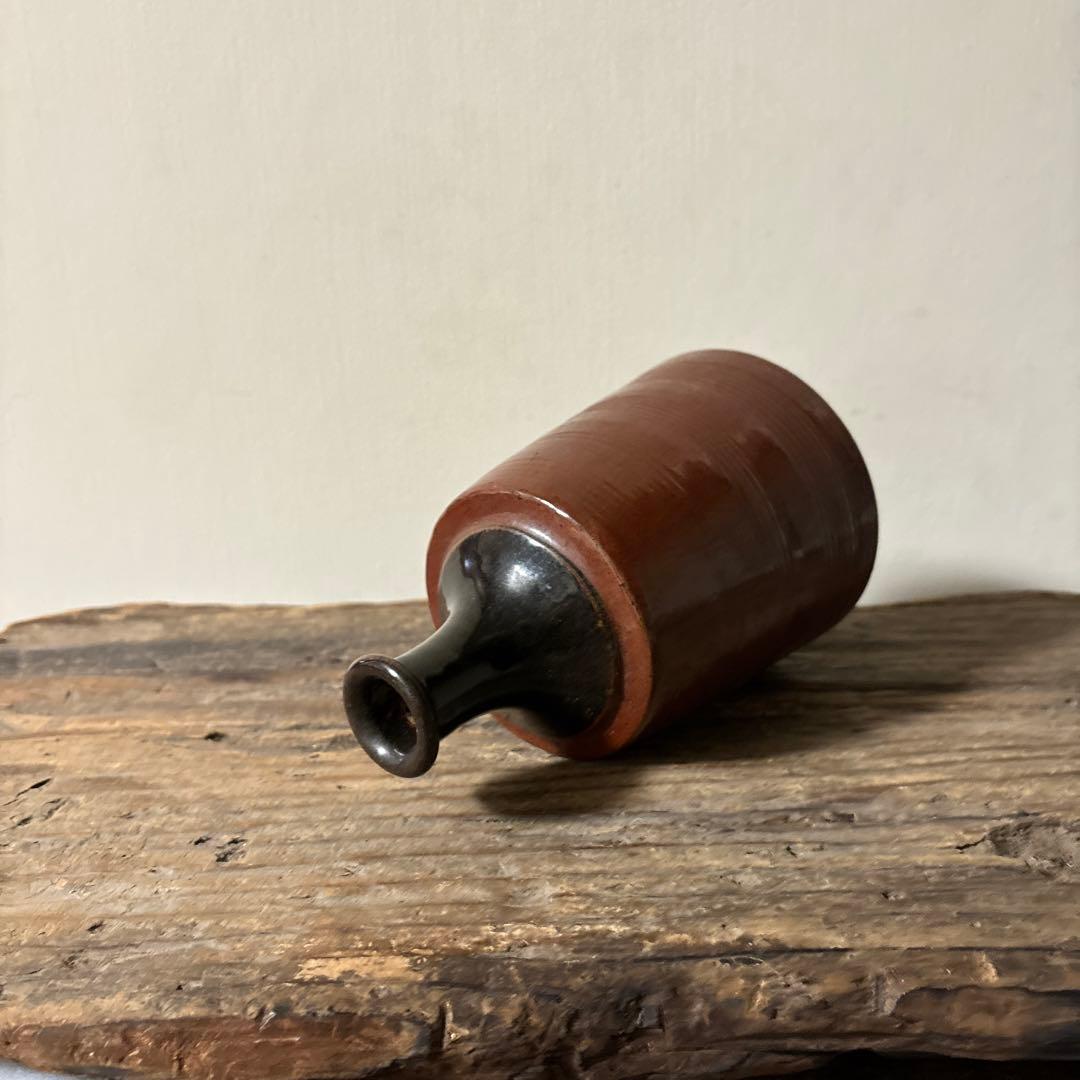 大堀相馬鉄釉もしくは古丹波天目釉徳利　古陶磁.骨董.アンティーク.花入.古民芸