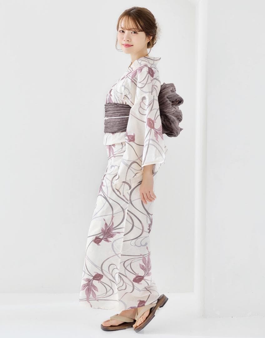 二部式浴衣 セパレート浴衣 3点set 水彩金魚美人 チャコール Y4-36-2