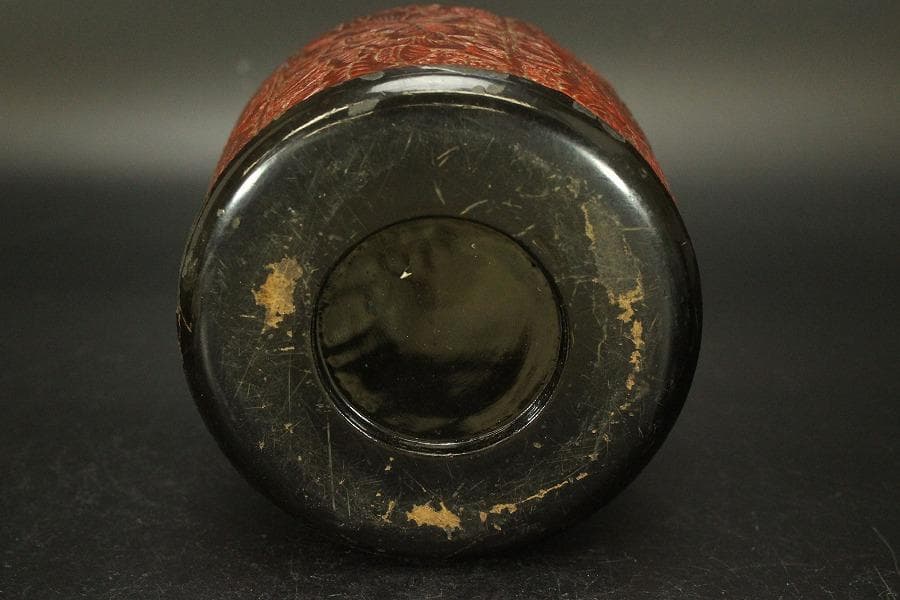 古い 堆朱 碁器 一対 蛤 那智黒(ZE546)