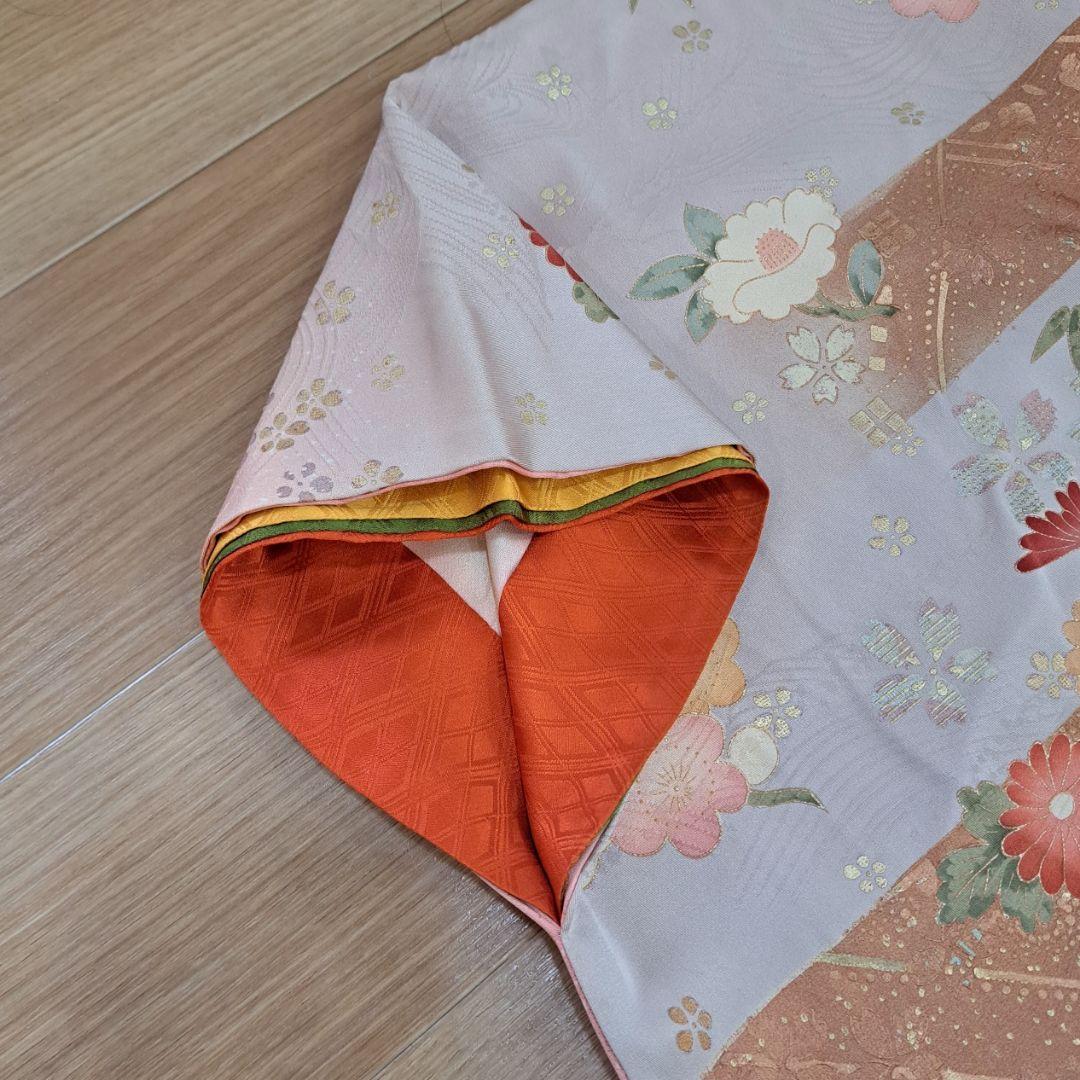 正絹振袖セット ピンク地の古典的な金彩模様と十二単風の重ね仕立 成人式に最適