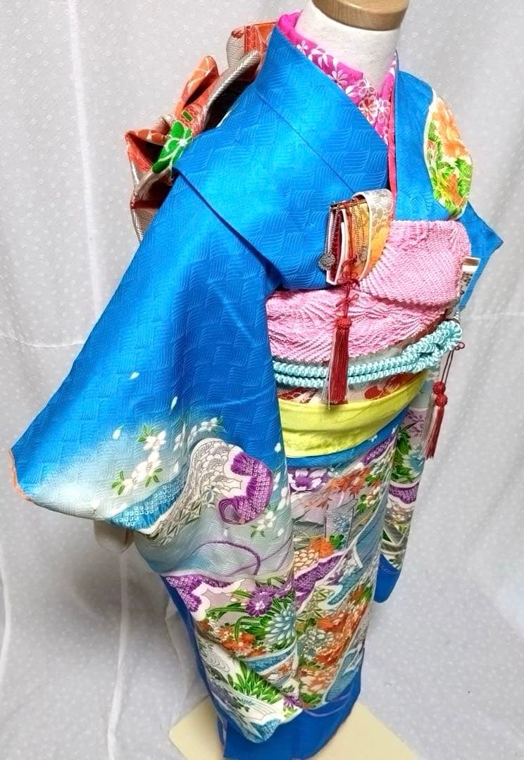 七五三　7歳　女の子　正絹着物　袋帯、長襦袢、小物セット