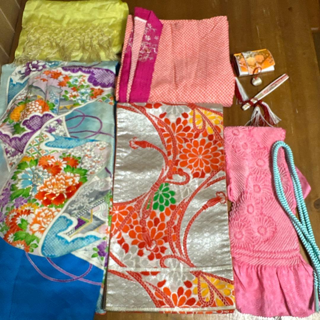 七五三　7歳　女の子　正絹着物　袋帯、長襦袢、小物セット