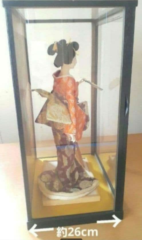 日本人形 舞扇 ガラスケース付き 昭和アンティーク雑貨インテリア 芸子 日本舞踊