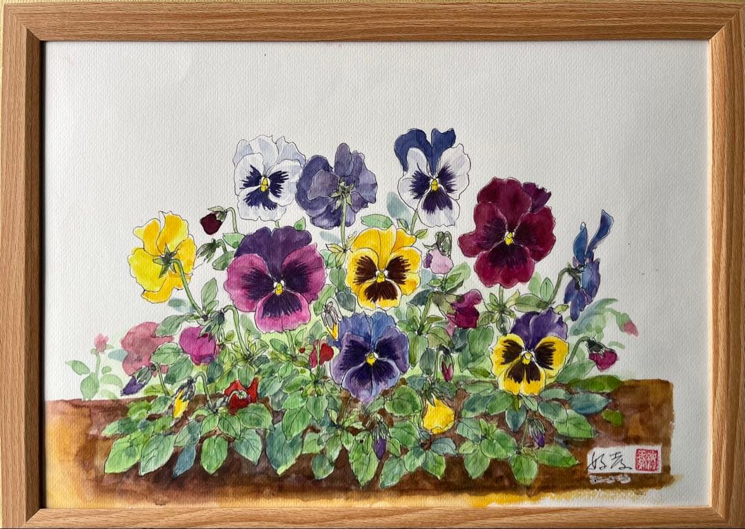 薔薇の花、パンジー　額紫陽花の3点セット　ゴードンさん