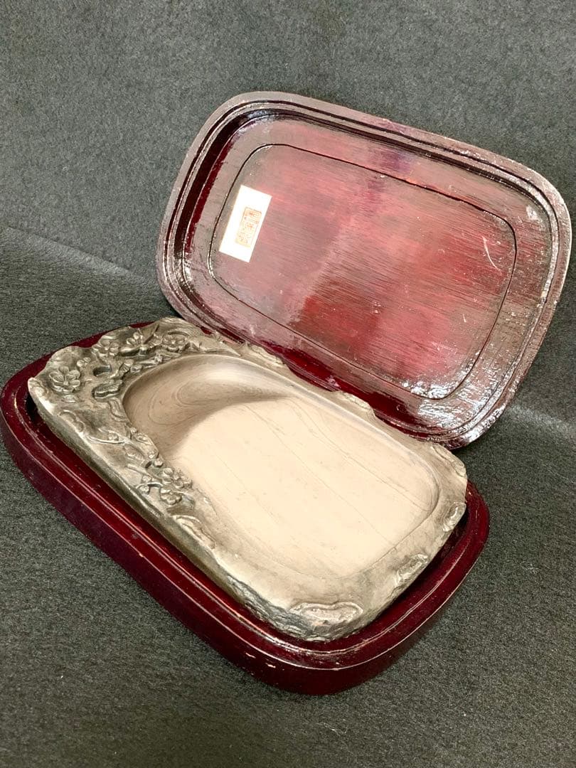 中国端渓硯　天然高級硯石　中国硯　木箱入り　石波模様　アンティーク希少名品