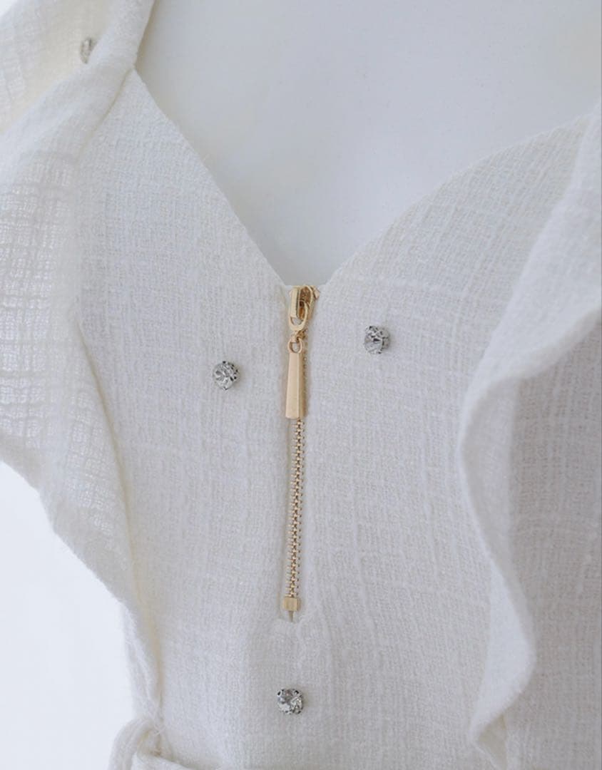 jewels ビジューラメツイードフリルドレス