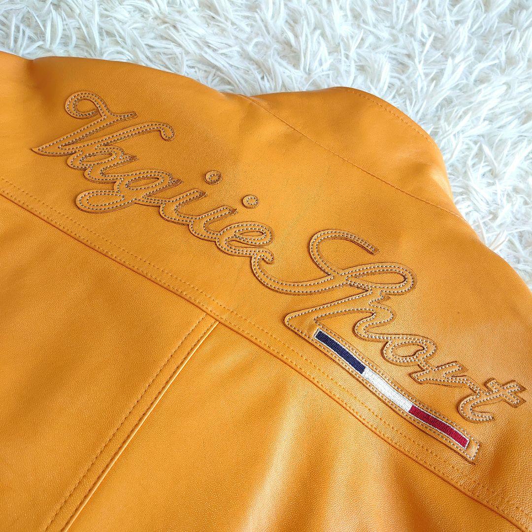 【美品】バジエ シングルライダース 羊革 レザー刺繍 レザージャケット XL