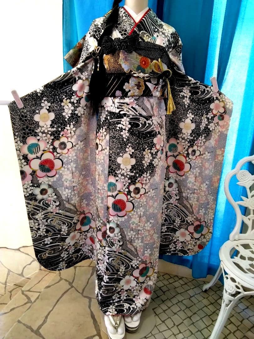 振袖フルセット、正絹振袖成人式、重ね衿帯揚げ帯締め、西陣袋帯、襦袢、ワイドサイズ