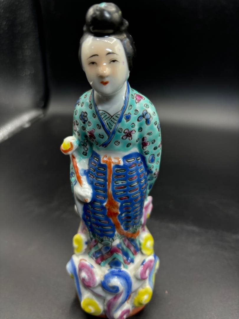 中国美術 古玩 色絵陶人形 陶器人形 高さ約20cm 置物 オブジェ 古董品