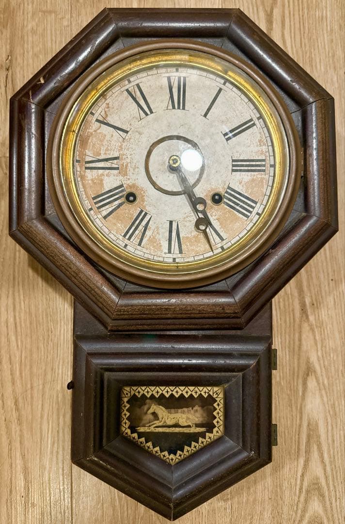 明治中期 AXTELLアメリカウェルチ社製 8インチ八角掛時計 稼働品