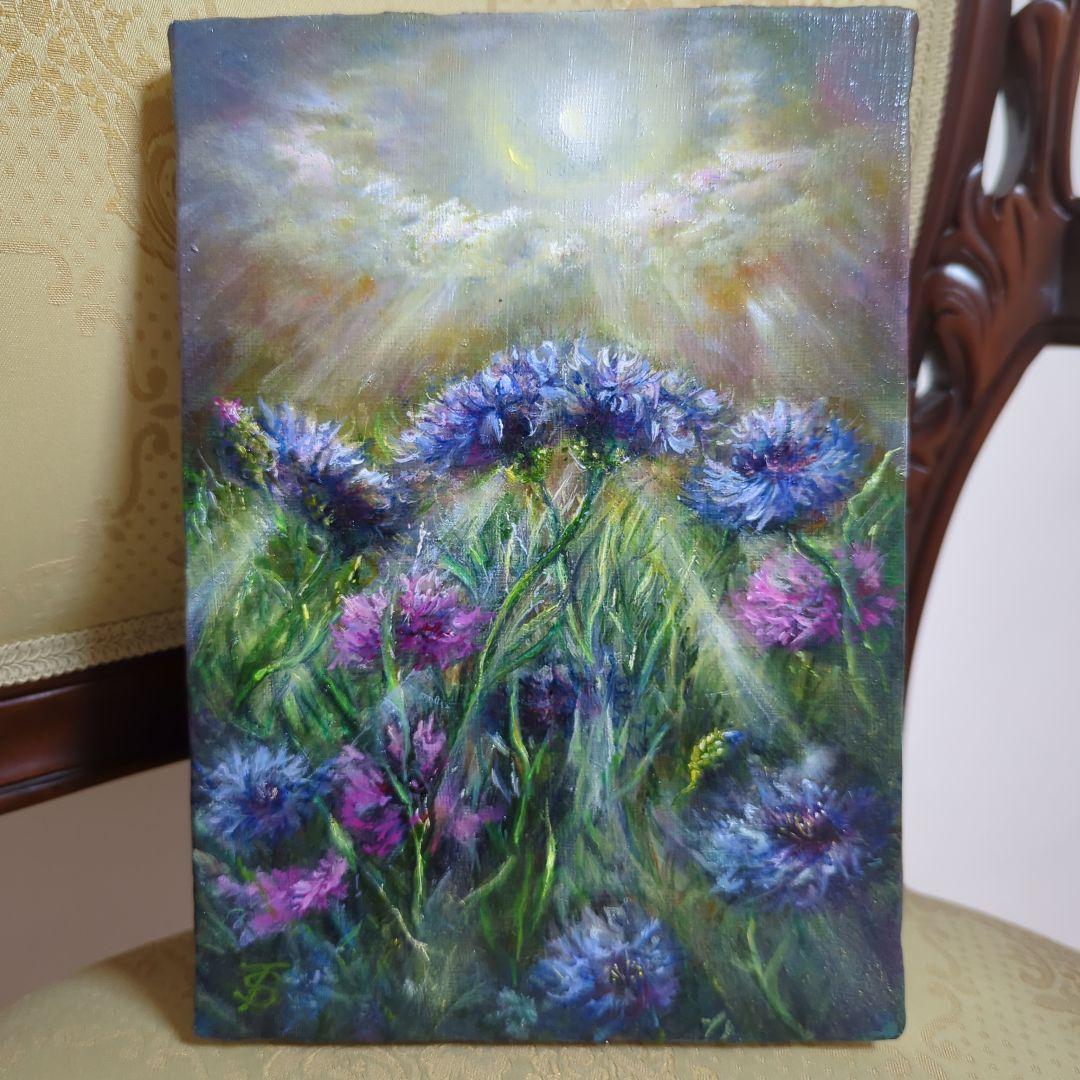 painterTMK真筆【矢車草〜光の祝福】　油絵　風景画　ファインアート