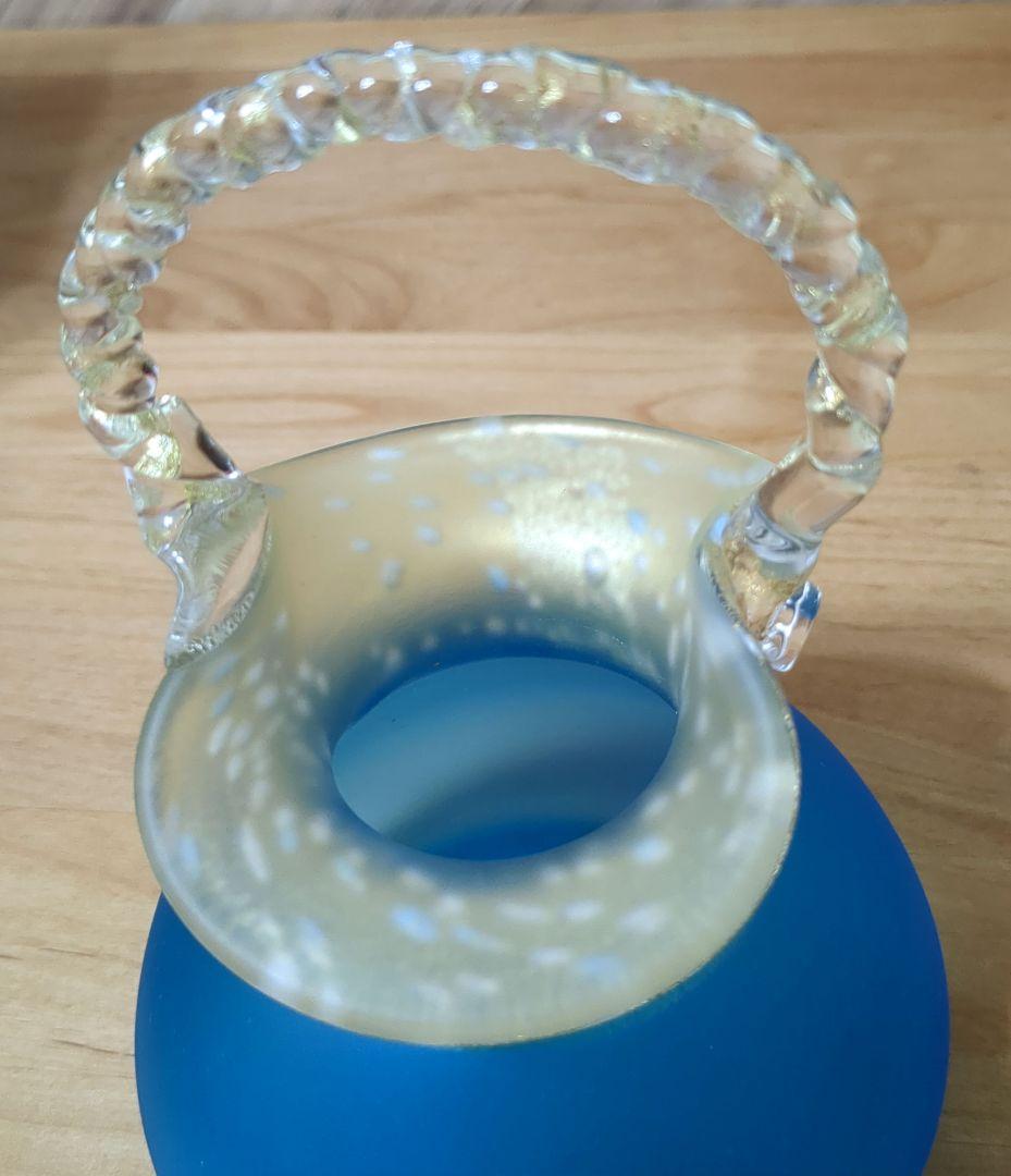 黒木国昭　ガラスアート　 金彩象嵌手付花瓶