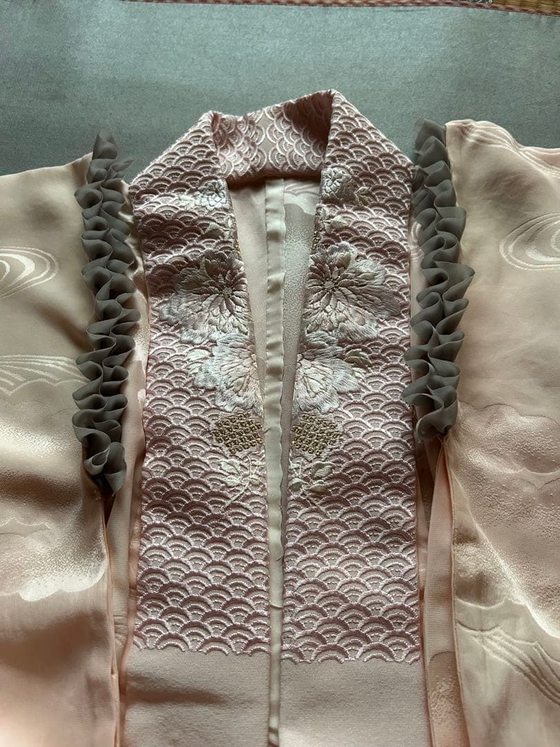 振袖フルセット　手書き草花紋　ベビーピンク