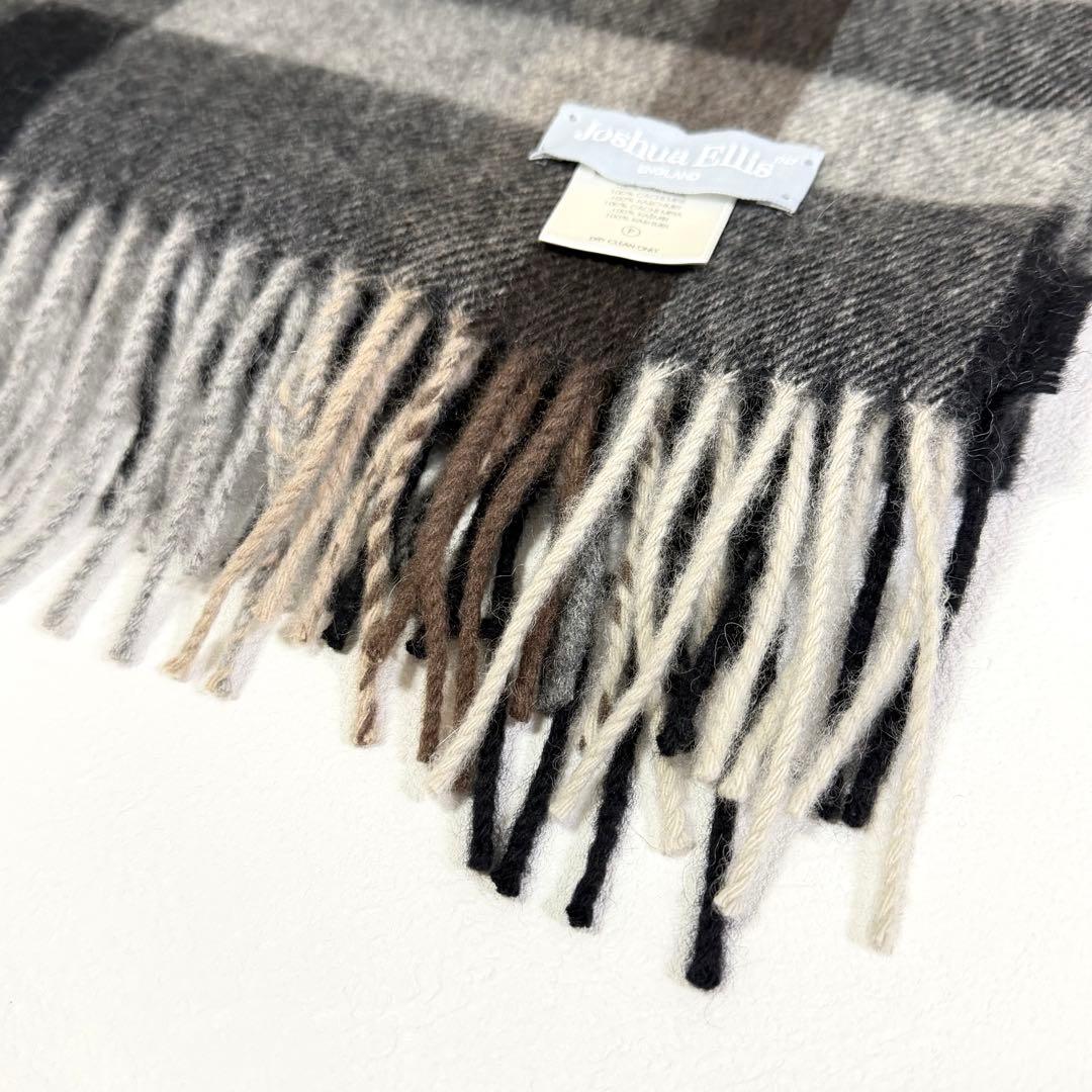 ジョシュアエリス 大判ストール マフラー カシミヤ100% チェック グレー