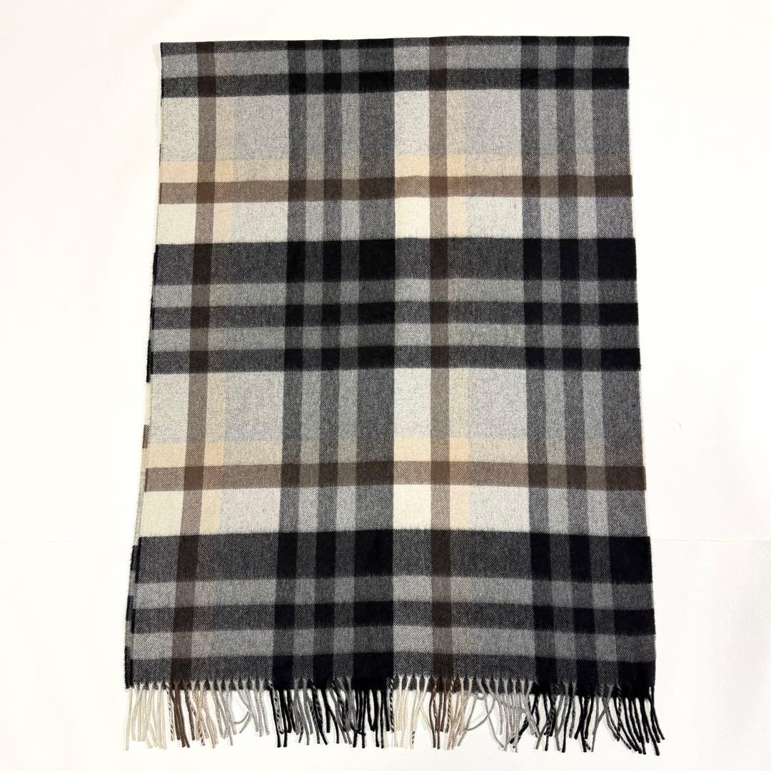 ジョシュアエリス 大判ストール マフラー カシミヤ100% チェック グレー