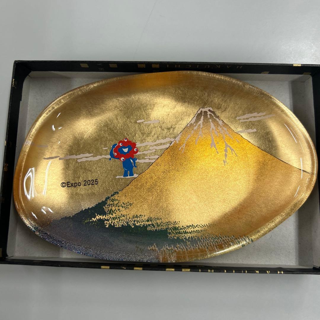 大阪万博 ガラストレー 箔一 ミャクミャク 金箔 箔名画 神奈川沖浪裏　富士山