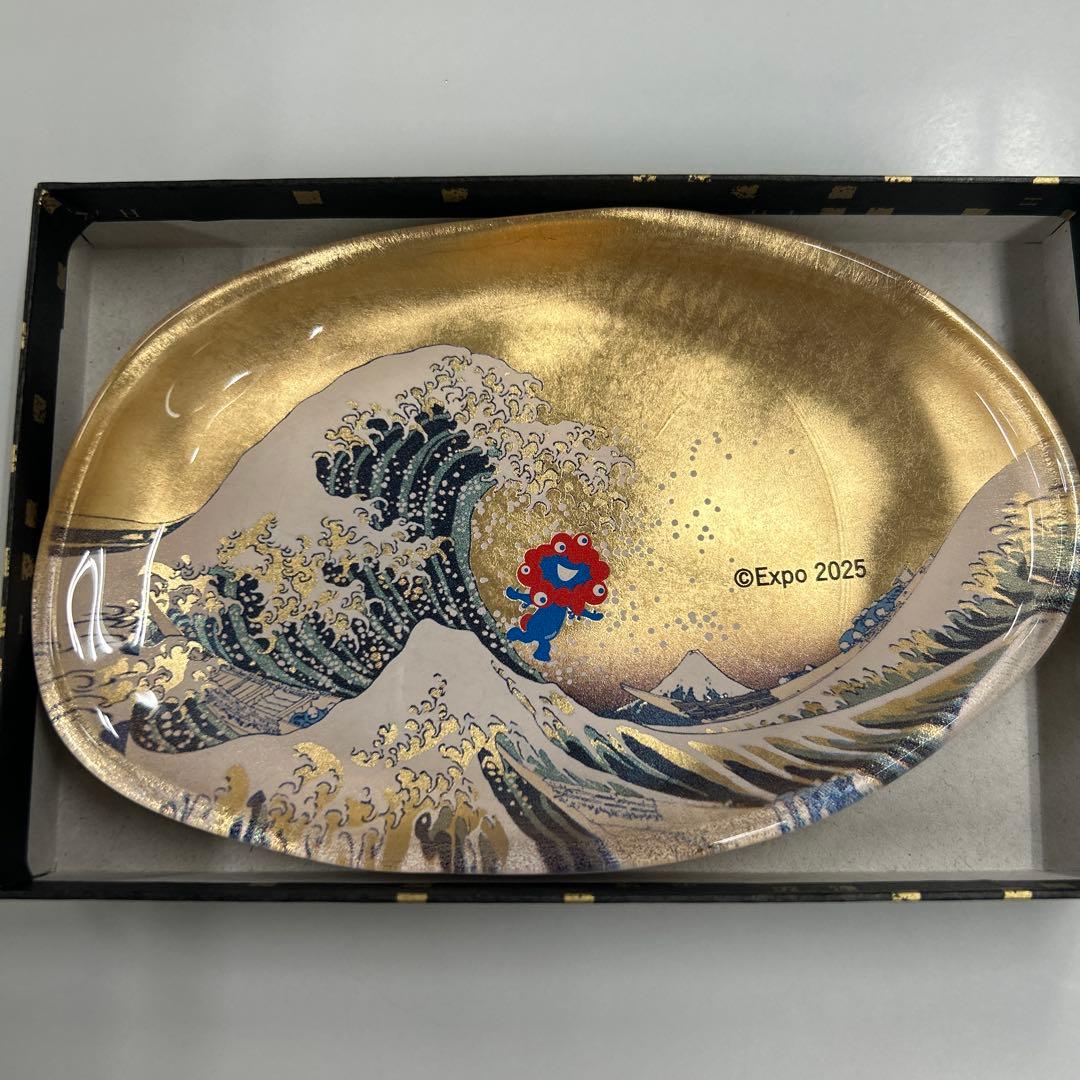 大阪万博 ガラストレー 箔一 ミャクミャク 金箔 箔名画 神奈川沖浪裏　富士山