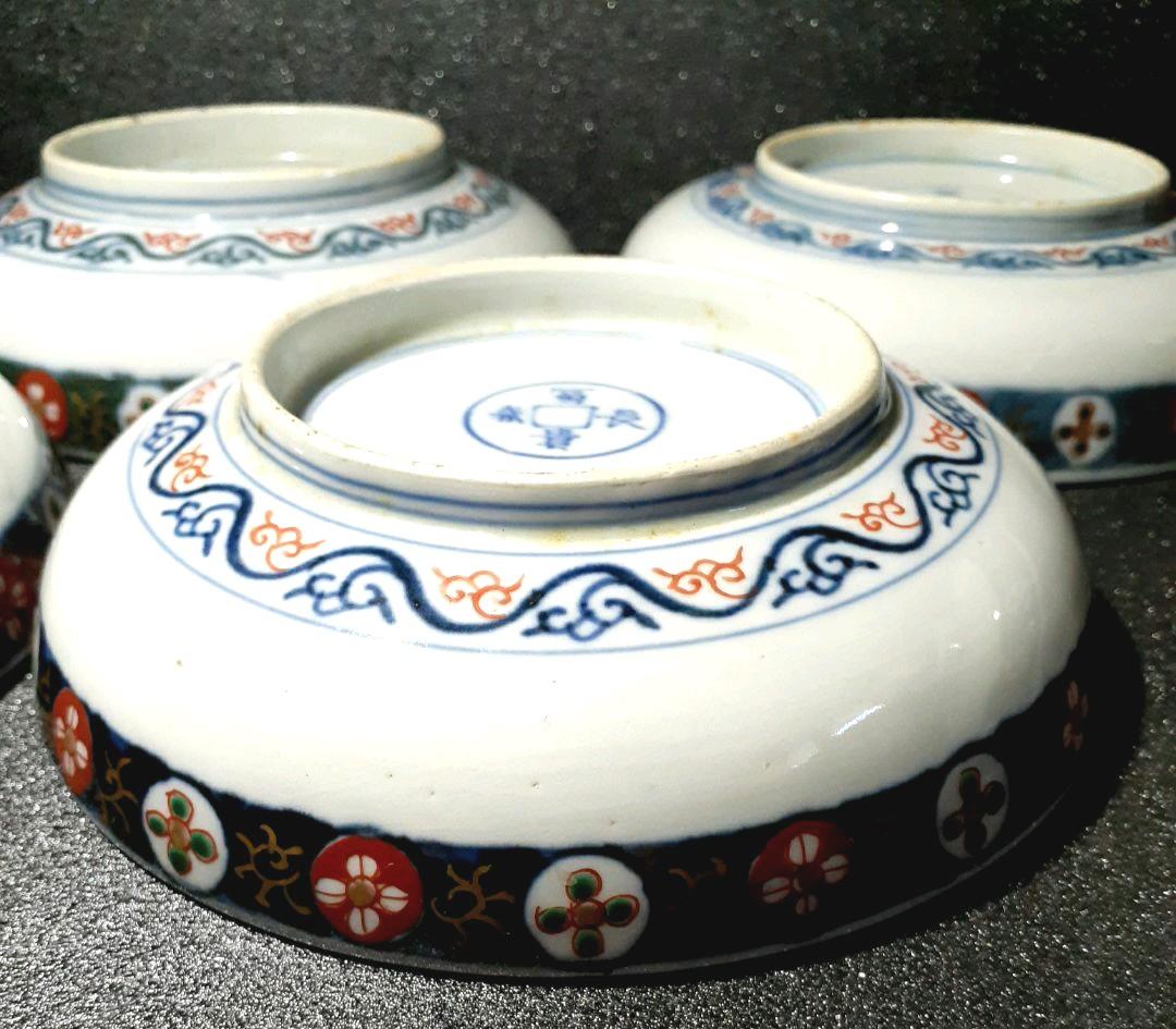 江戸時代後期　献上古伊万里　染錦　鳳凰に桐葉文様　15.4cm   深皿　5客