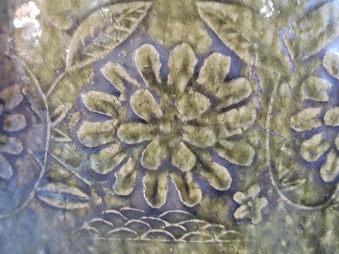 煎茶 織部釉 纏枝蓮花紋 瓶掛 時代物 古美術 DT247