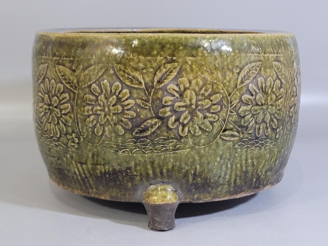 煎茶 織部釉 纏枝蓮花紋 瓶掛 時代物 古美術 DT247