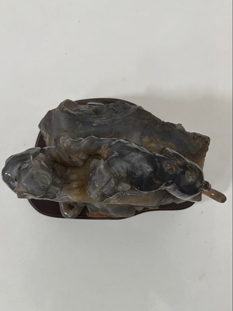 瑪瑙 双虎彫刻置物 希少 中国