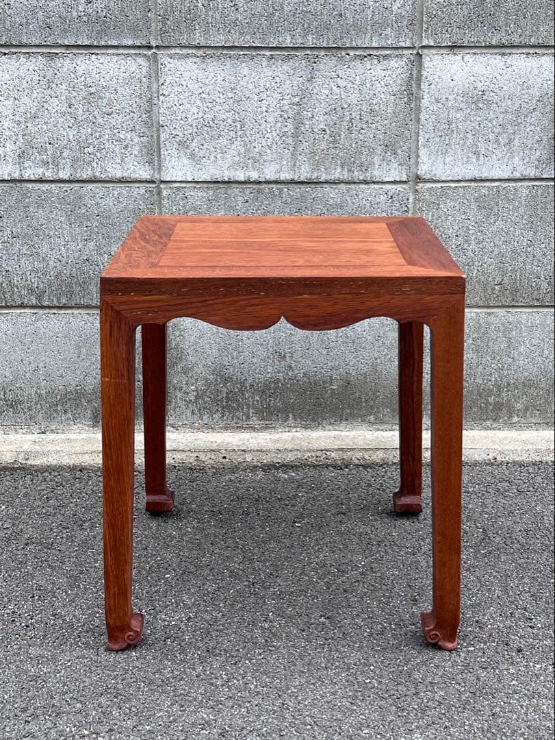 送料無料　唐木　正方高足花台　宋式極簡風　巻雲足　中国美術　飾り台　盆栽台