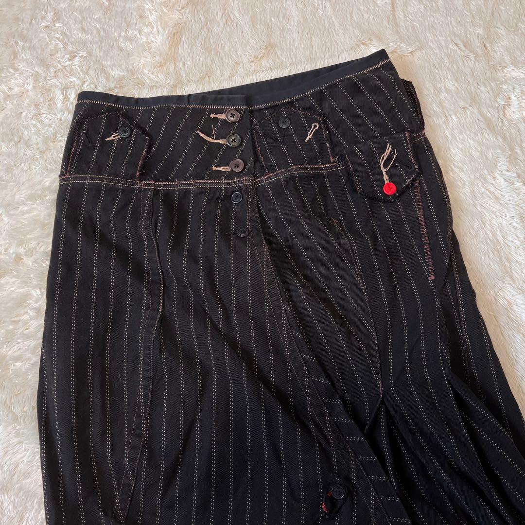 マリテフランソワジルボー 変形 デニムスカート ストライプ 立体断裁 ボタン装飾