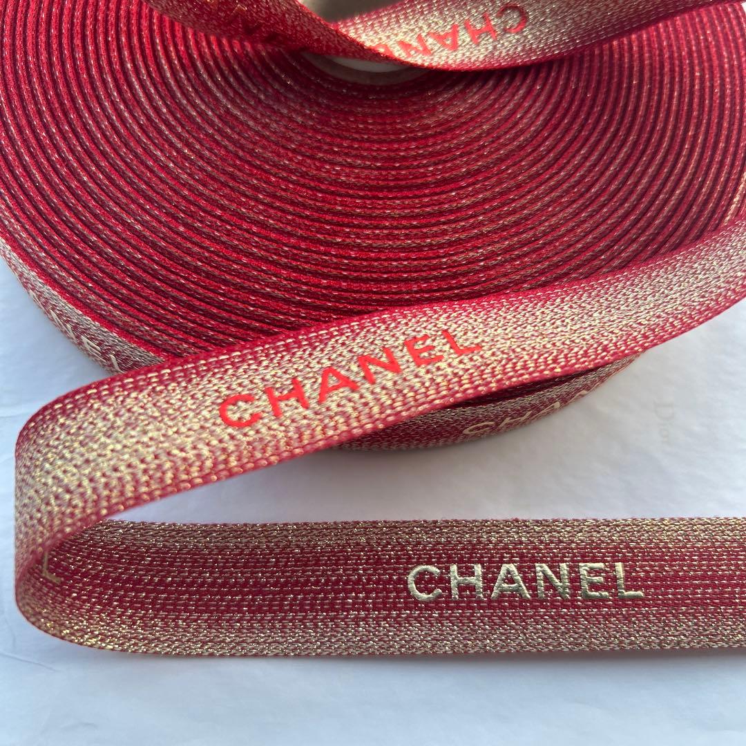 正規品　シャネル　2022年ホリデー限定　ラッピングリボン　レッド　両面柄