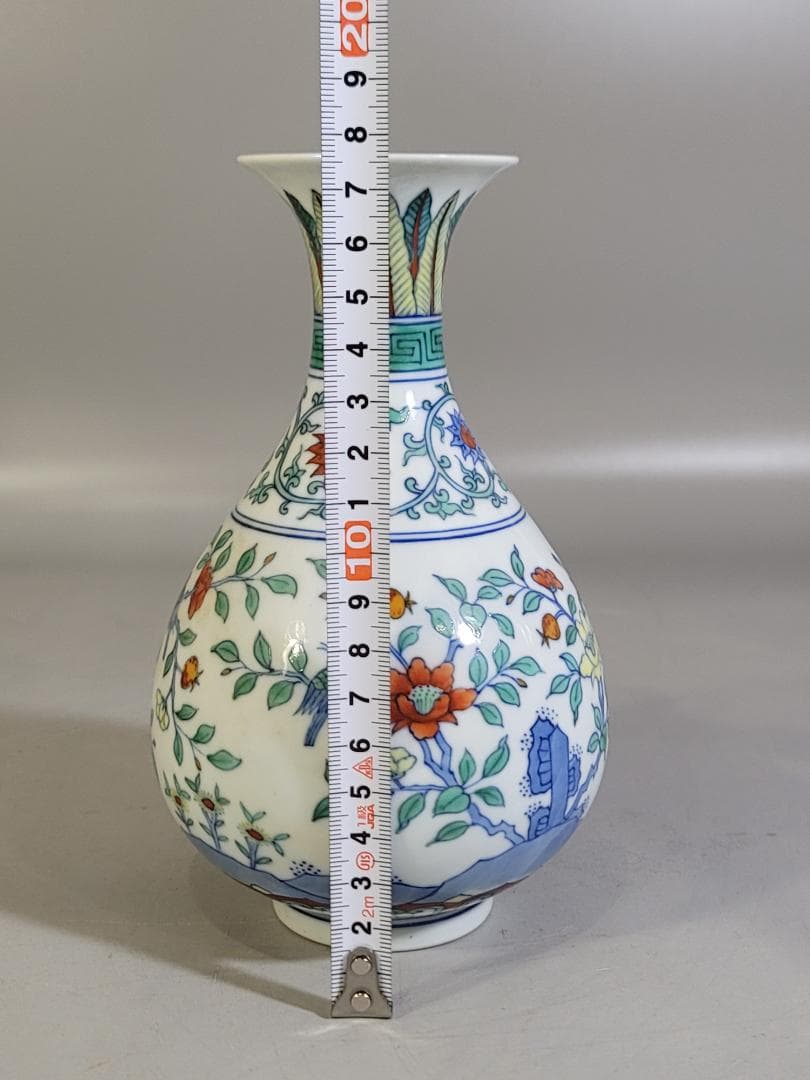 中国美術 色絵 花鳥模様 花瓶 高さ17.7cm DT402