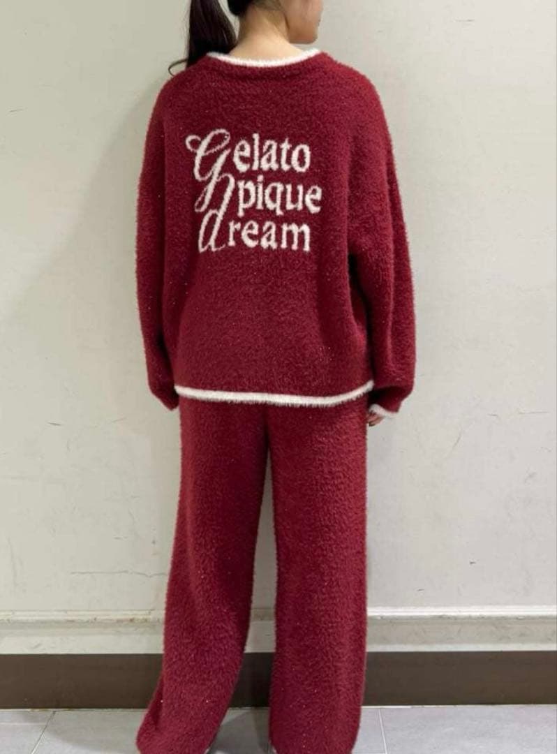 ジェラートピケ　ラメフェザーカーディガン&ロングパンツ