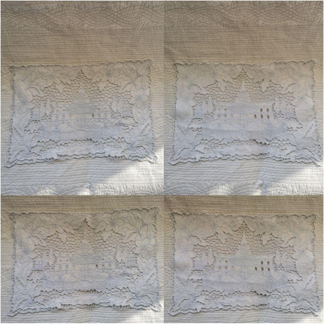 アンティークレース刺繍クロス ルーブル美術館を臨む噴水 ミュージアム所蔵級ピース