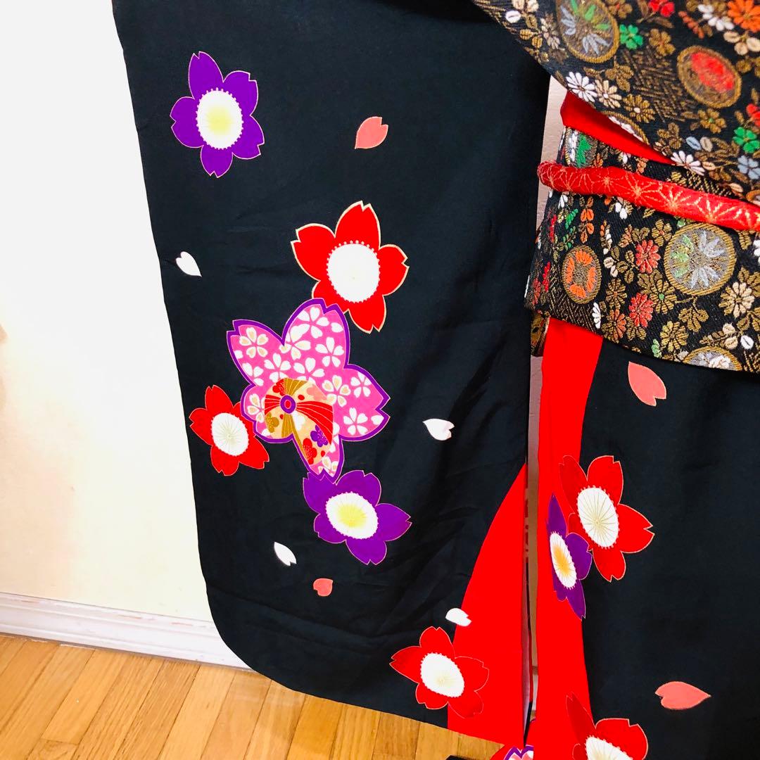 七五三 七歳‼️正絹豪華黒地桜手毬金彩金箔絢爛‼️完全フルセット‼️京都ご令嬢誂え絶品