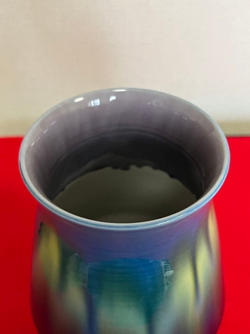 【特価】 柳雨軒 三代 人間国宝 徳田八十吉（正彦銘）碧明釉 花瓶 T241