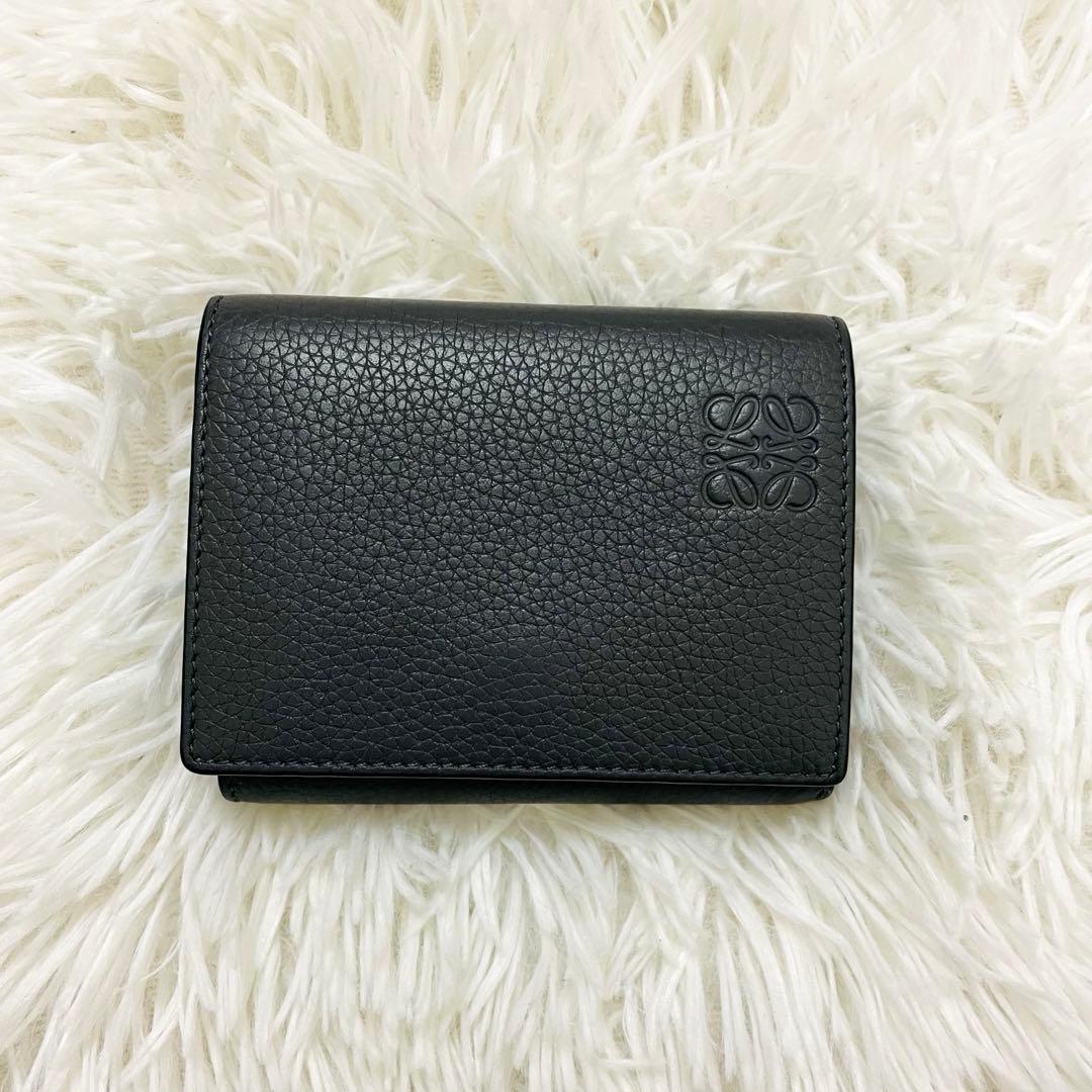 極美✨付属完備✨LOEWE 三つ折り財布 レザー トライフォールド グレー