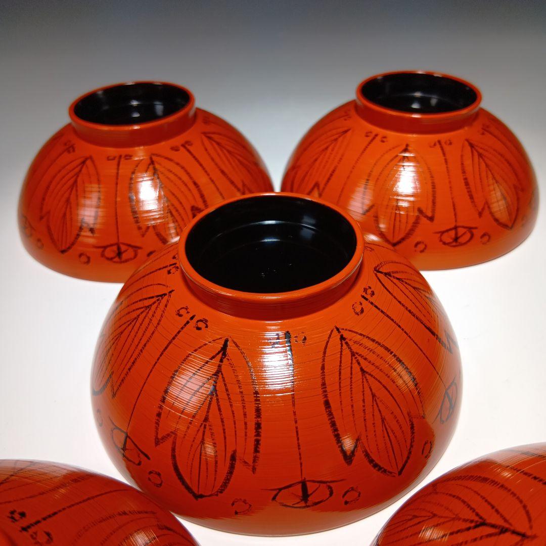 最終値下げ輪島塗　剣牡丹模様付　吸物碗5客　　 共箱　美品