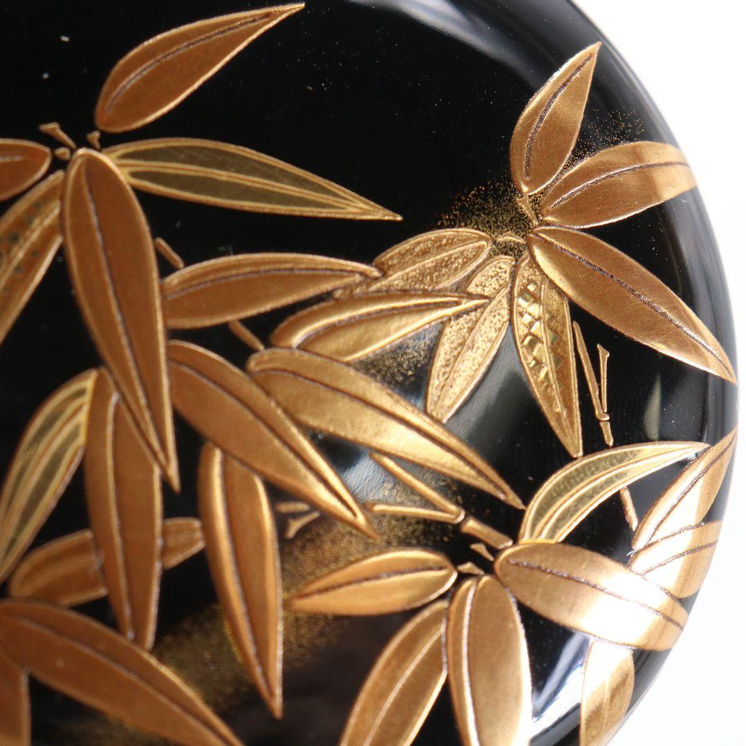 下出光斎作 呉竹蒔絵 大棗 金蒔絵 内金梨子地 茶道具 共箱共布　SN949