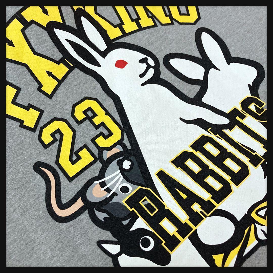 【限定モデル】FR2★センター刺繍ロゴ 兎 ビッグプリントパーカー グレー 美品