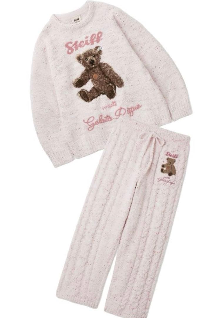 ジェラートピケ　シュタイフ　パウダーネップ　プルオーバー＆ロングパンツ　ピンク