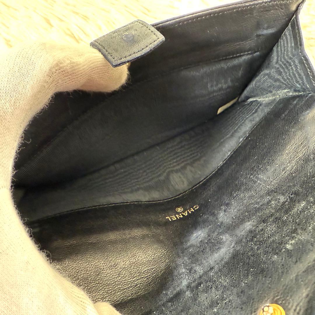 シャネル CHANEL ピコローレ 二つ折り長財布 キルティング 黒 レザー