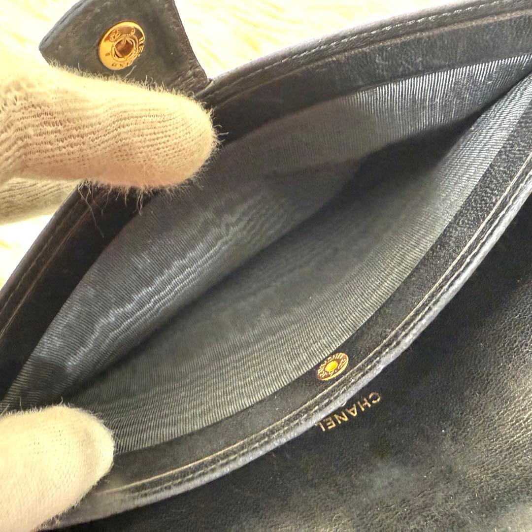 シャネル CHANEL ピコローレ 二つ折り長財布 キルティング 黒 レザー