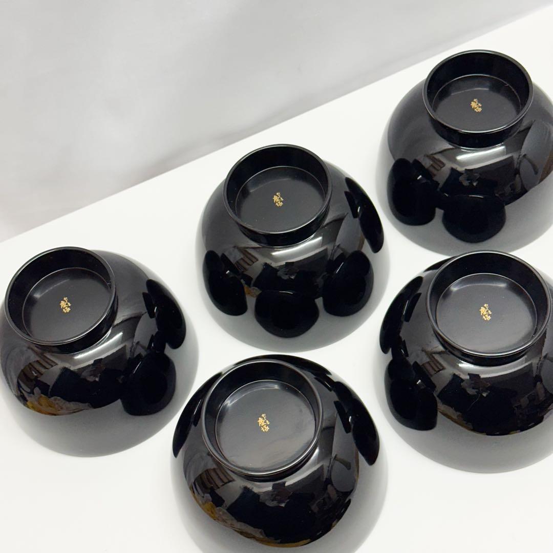 未使用 輪島塗 最高峰 慶塚作 吸物椀 5客セット 草花絵替蒔絵 共箱付