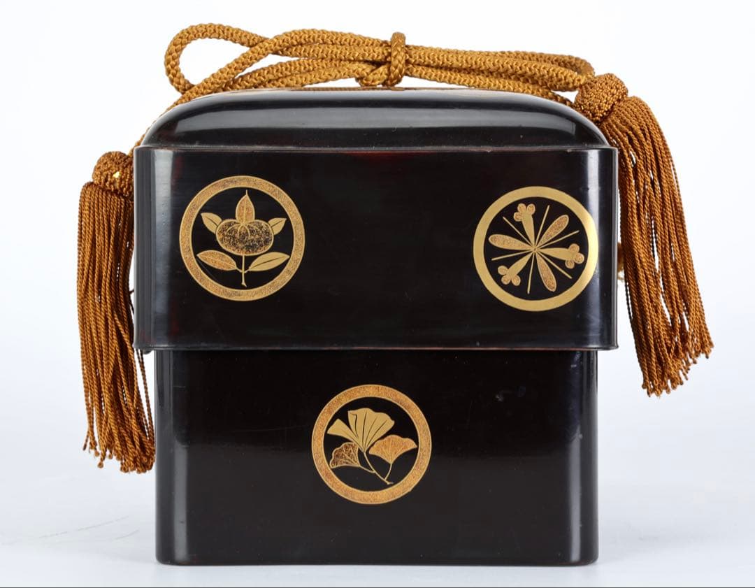 時代物 漆塗 黒漆 家紋尽 蒔絵 手箱 玉手箱 硯箱 共箱付 古美術品 骨董品