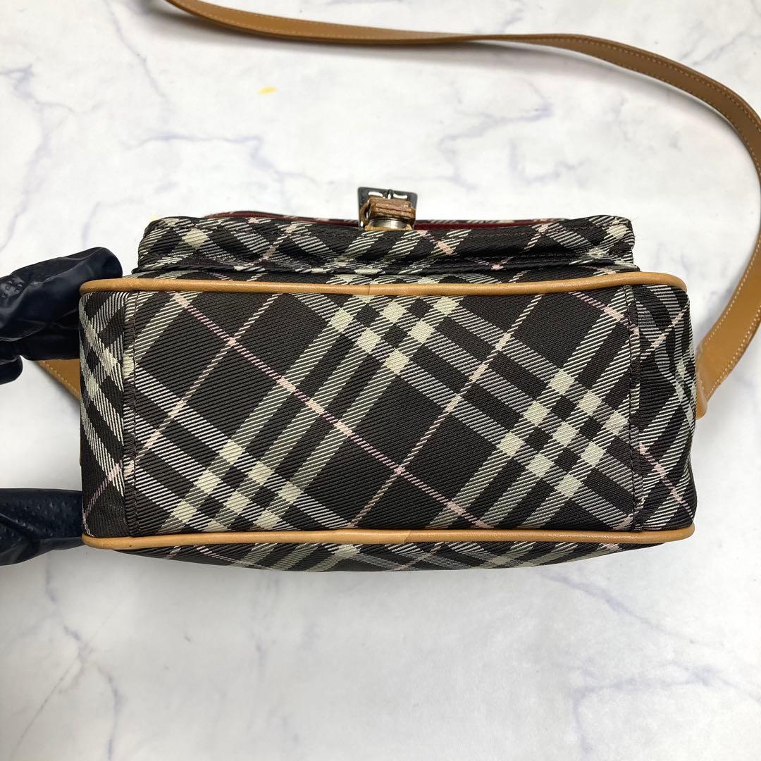 バーバリーブルーレーベル　ショルダーバッグ チェック　キャンバス　レザー