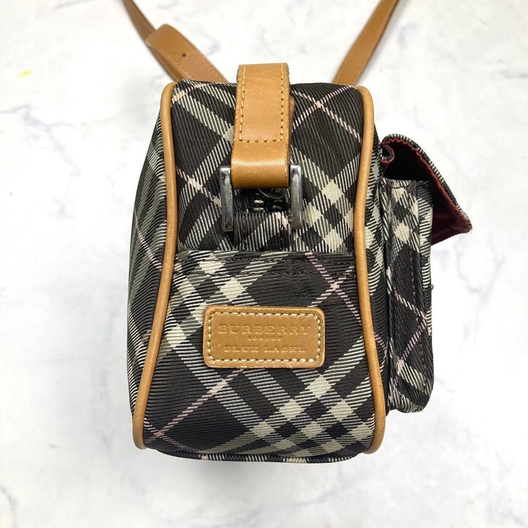 バーバリーブルーレーベル　ショルダーバッグ チェック　キャンバス　レザー
