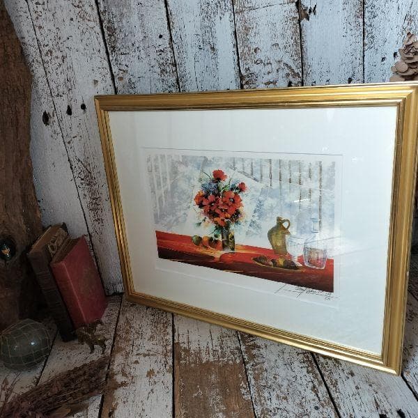 フランス作家 レイモン・プーレ 作 赤いブーケ139/250部 限定 リトグラフ