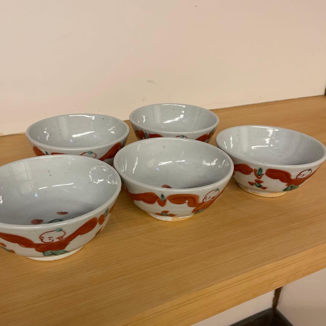 須田菁華　古赤絵　唐子図碗形 向付　5客　須田青華